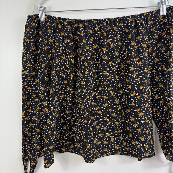 Madewell 100% Silk Off the Shoulder Top Small Falling Leaves Tie Sleeves Sheer - Picture 7 of 11